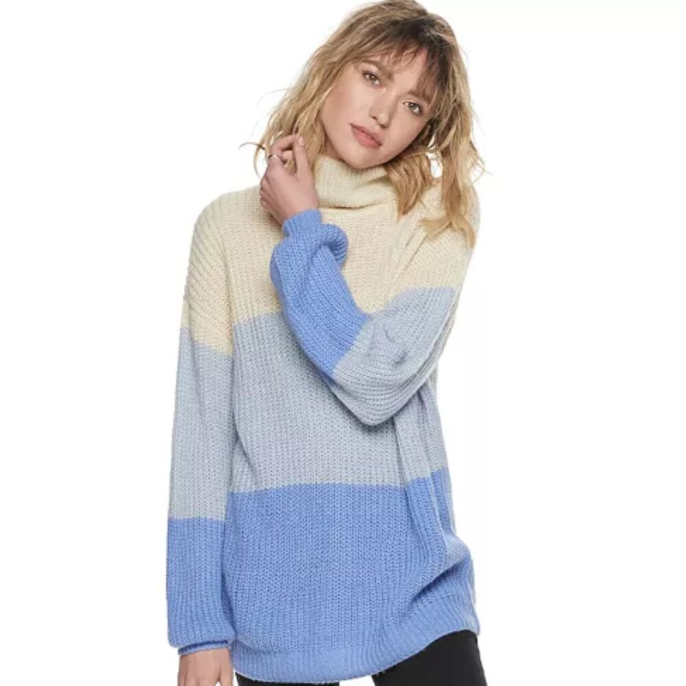 Popsugar Turtleneck Sweater L Women's Colorblock Knit Long Sleeve Cozy Softgirl